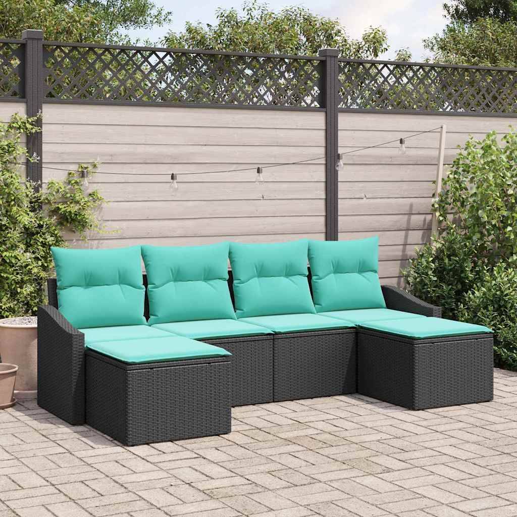 vidaXL Sofa Set mit Kissen 6 pcs Schwarz Poly-Rattan