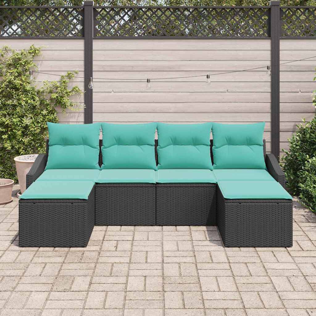 vidaXL Sofa Set mit Kissen 6 pcs Schwarz Poly-Rattan