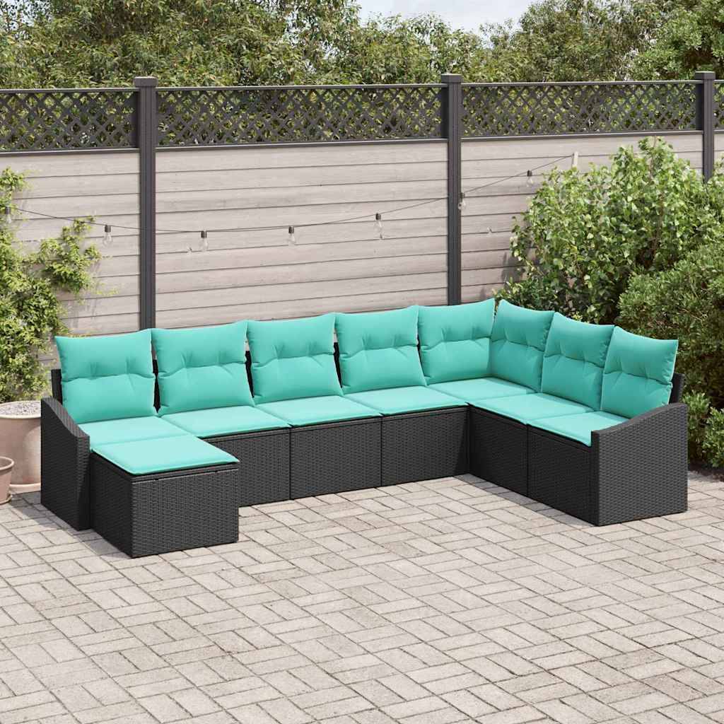 vidaXL Sofa Set mit Kissen 8 pcs Schwarz Poly Rattan