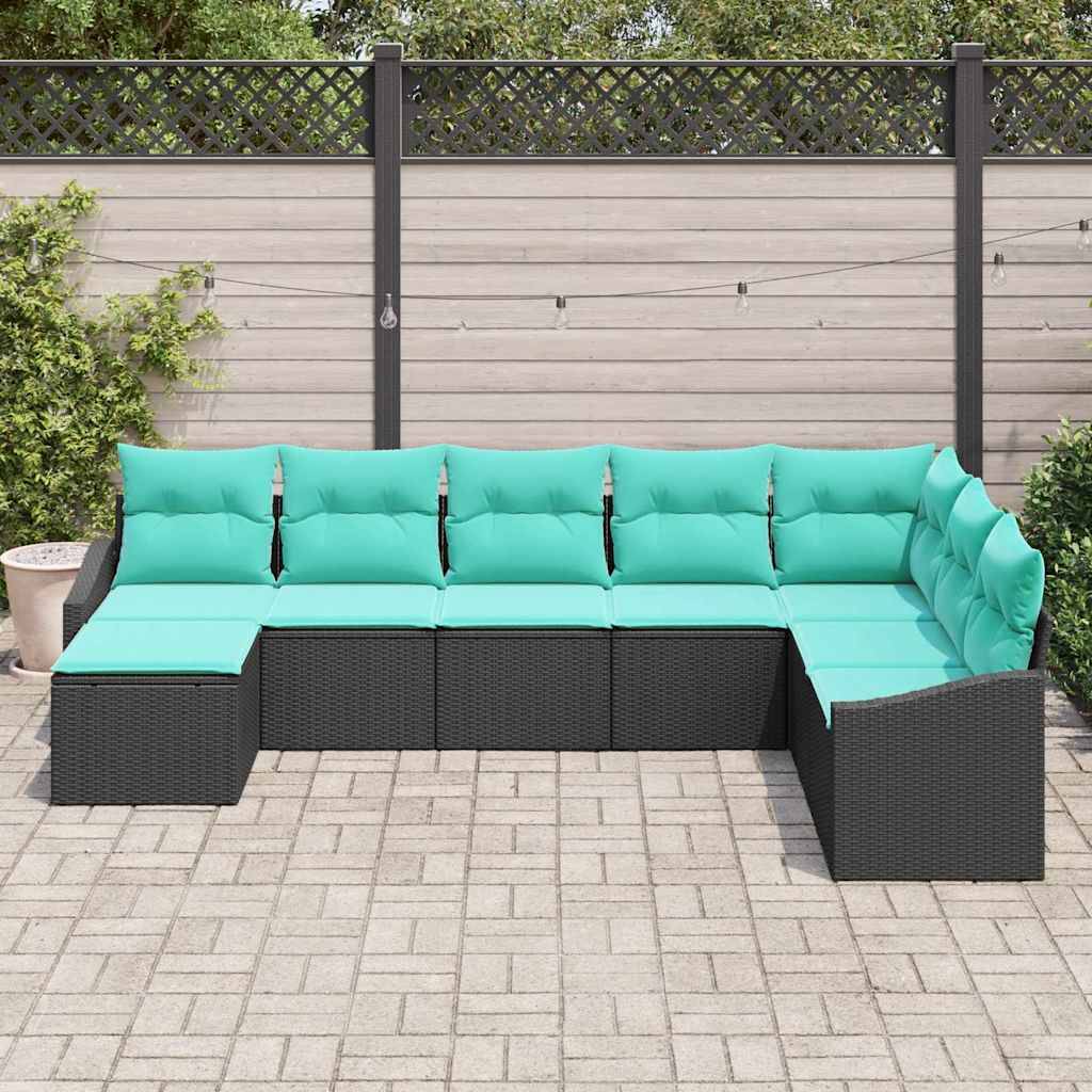 vidaXL Sofa Set mit Kissen 8 pcs Schwarz Poly Rattan