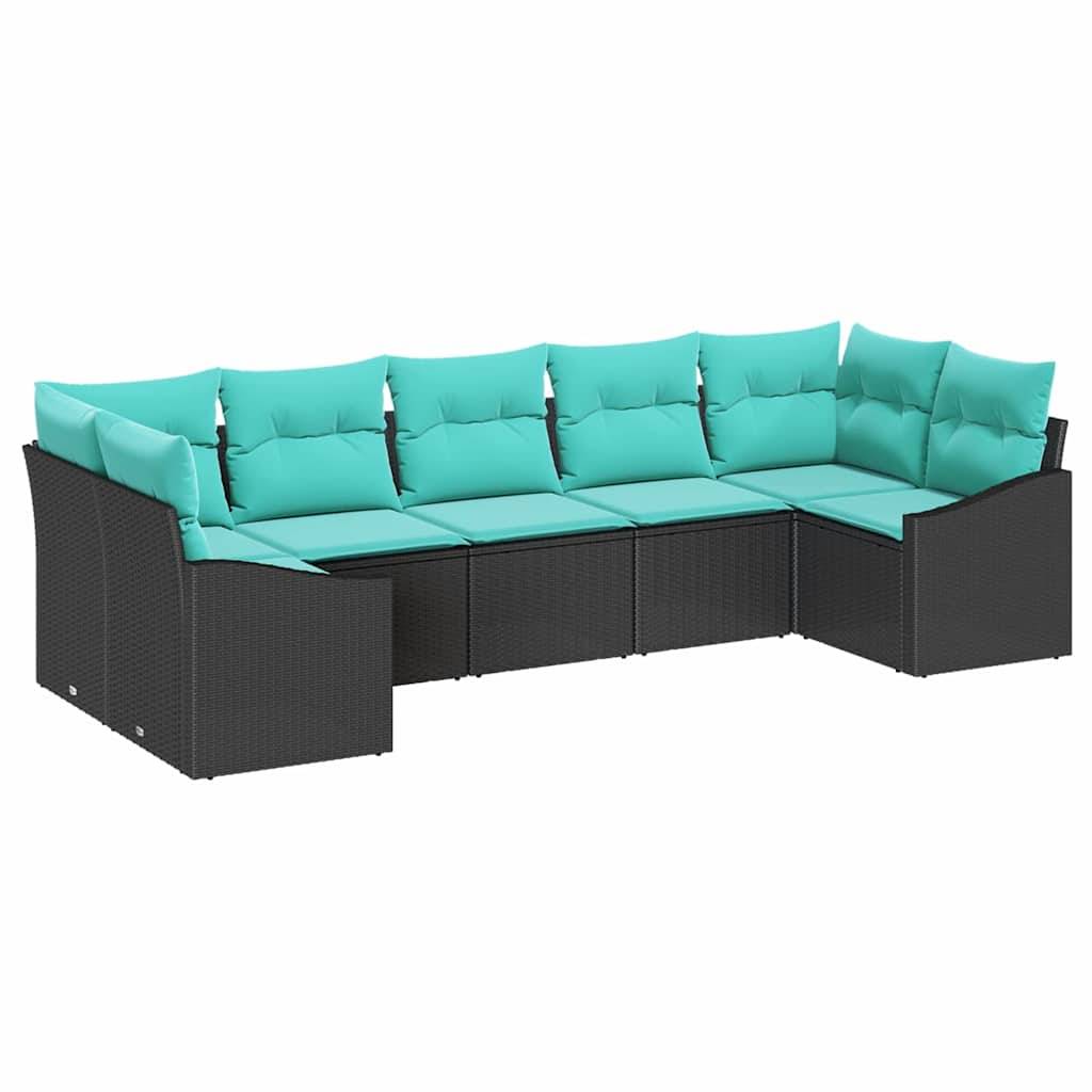vidaXL Sofa Set mit Kissen 7 pcs Schwarz Poly Rattan