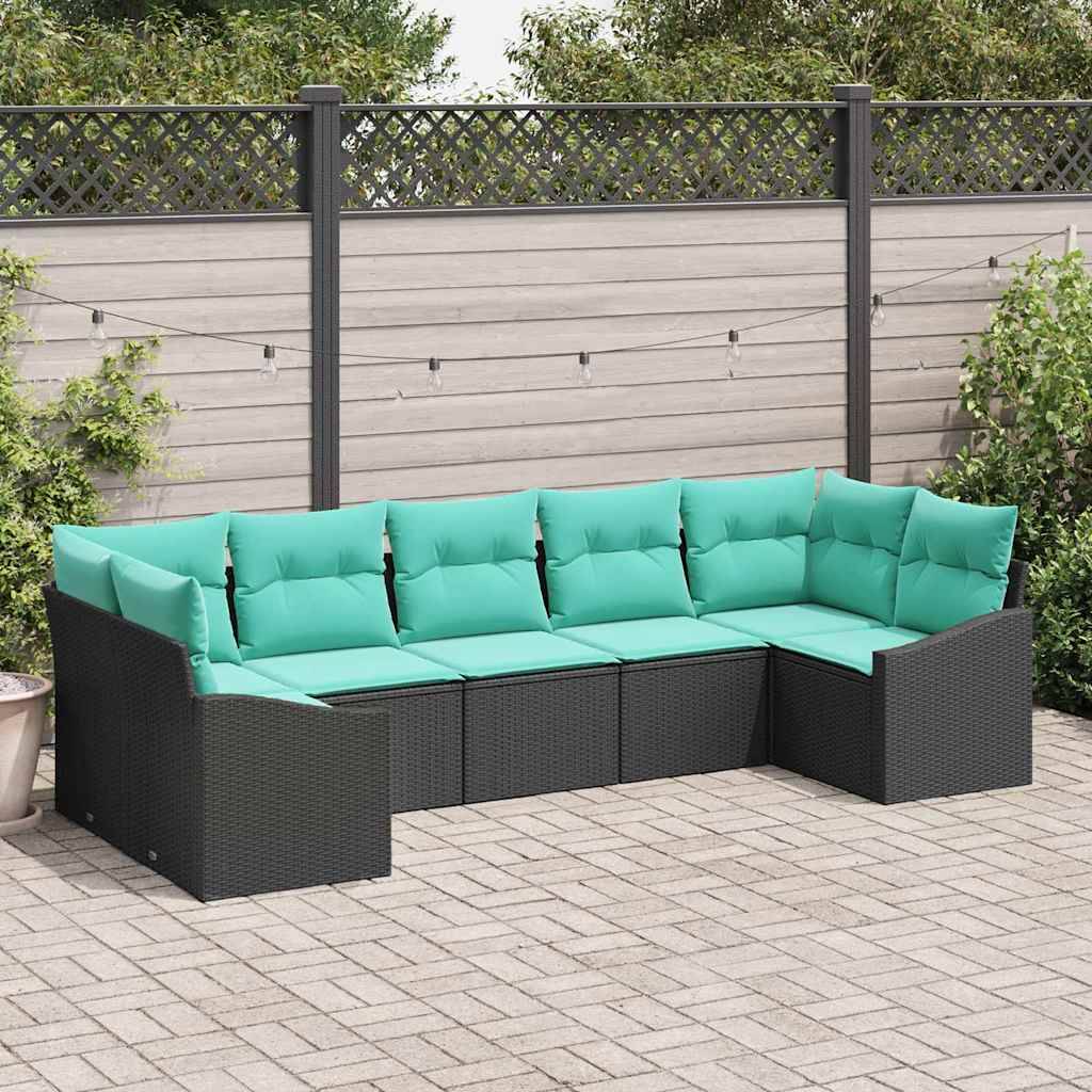 vidaXL Sofa Set mit Kissen 7 pcs Schwarz Poly Rattan