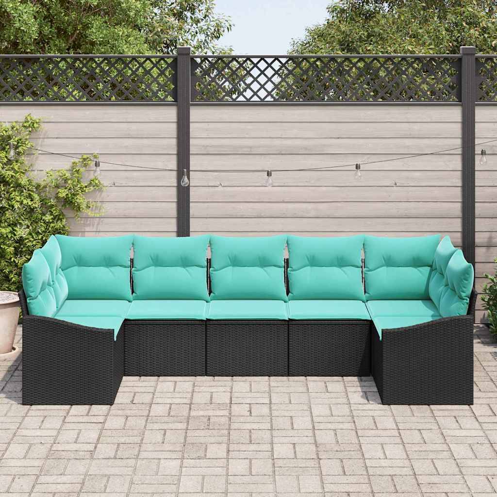 vidaXL Sofa Set mit Kissen 7 pcs Schwarz Poly Rattan