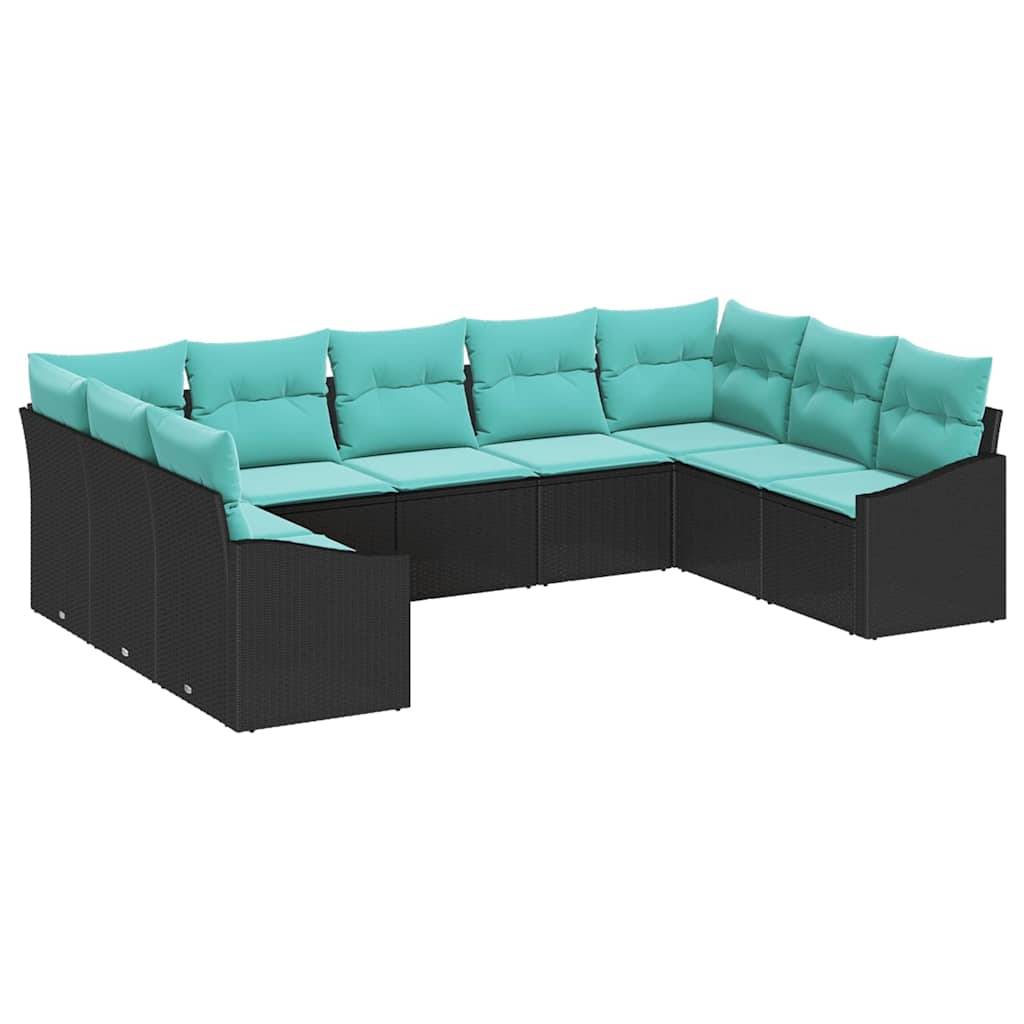 vidaXL Sofa Set mit Kissen 9 pcs Schwarz Poly-Rattan