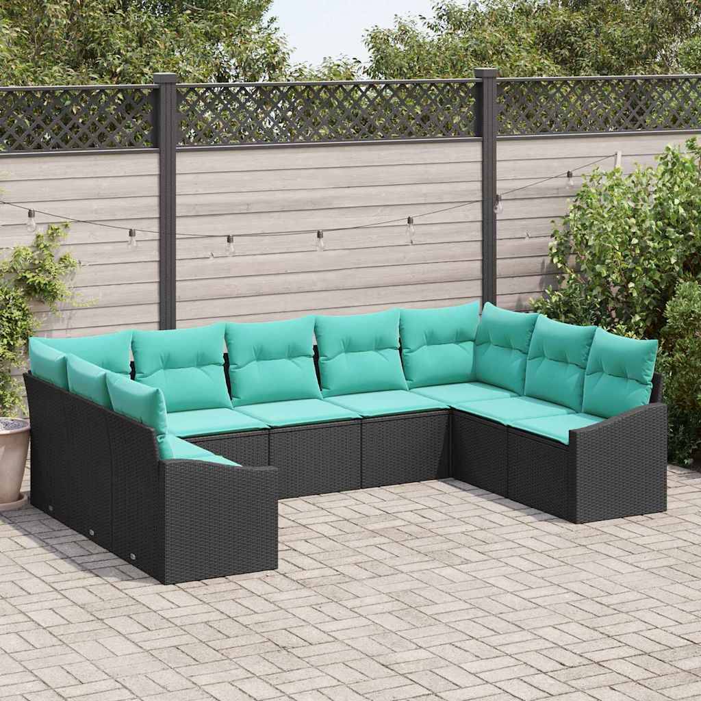 vidaXL Sofa Set mit Kissen 9 pcs Schwarz Poly-Rattan