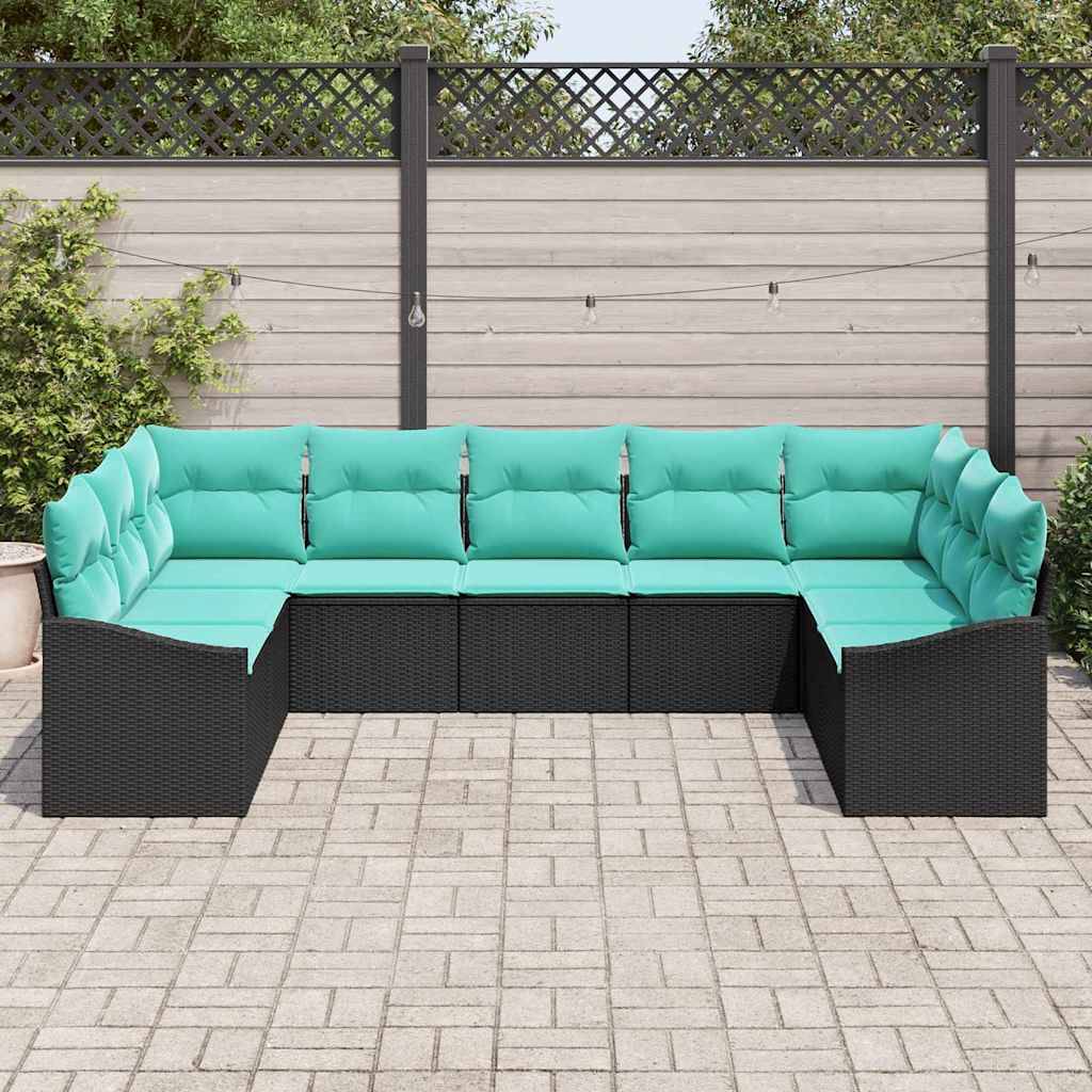 vidaXL Sofa Set mit Kissen 9 pcs Schwarz Poly-Rattan