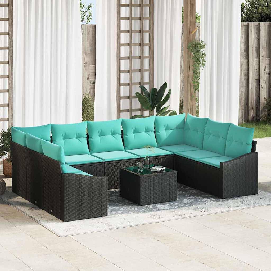 vidaXL Sofa Set mit Kissen 10 pcs Schwarz Poly-Rattan