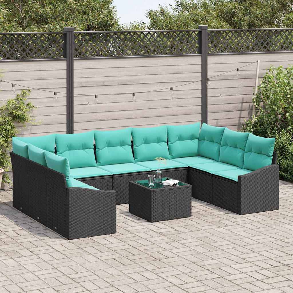vidaXL Sofa Set mit Kissen 10 pcs Schwarz Poly-Rattan