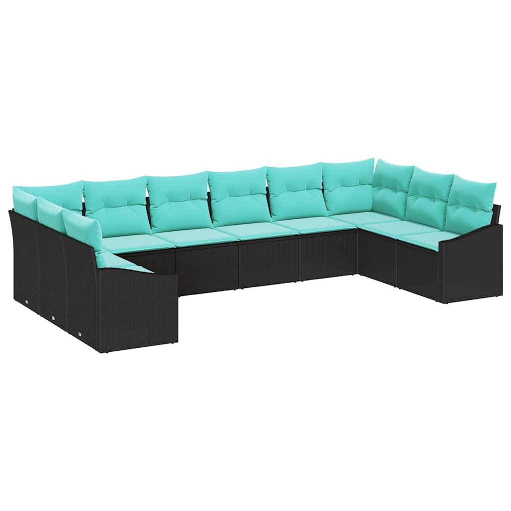vidaXL Sofa Set mit Kissen 10 pcs Schwarz Poly-Rattan