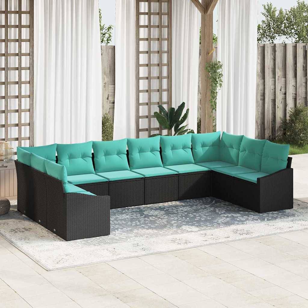 vidaXL Sofa Set mit Kissen 10 pcs Schwarz Poly-Rattan