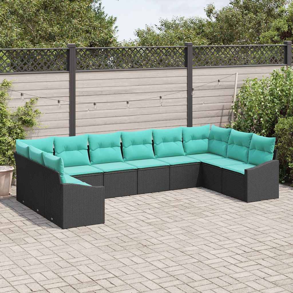 vidaXL Sofa Set mit Kissen 10 pcs Schwarz Poly-Rattan