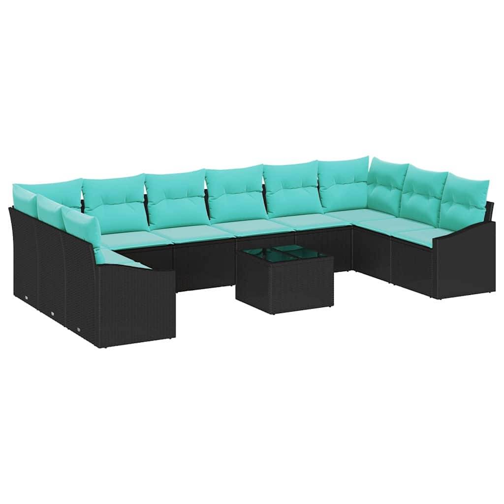 vidaXL Sofa Set mit Kissen 11 pcs Schwarz Poly Rattan
