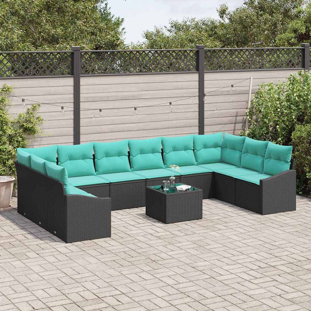 vidaXL Sofa Set mit Kissen 11 pcs Schwarz Poly Rattan