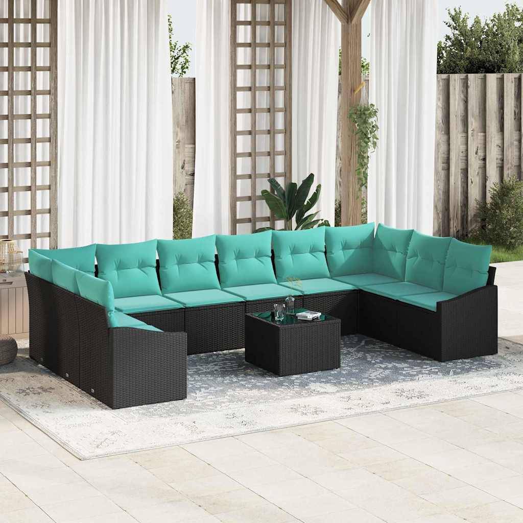 vidaXL Sofa Set mit Kissen 11 pcs Schwarz Poly Rattan