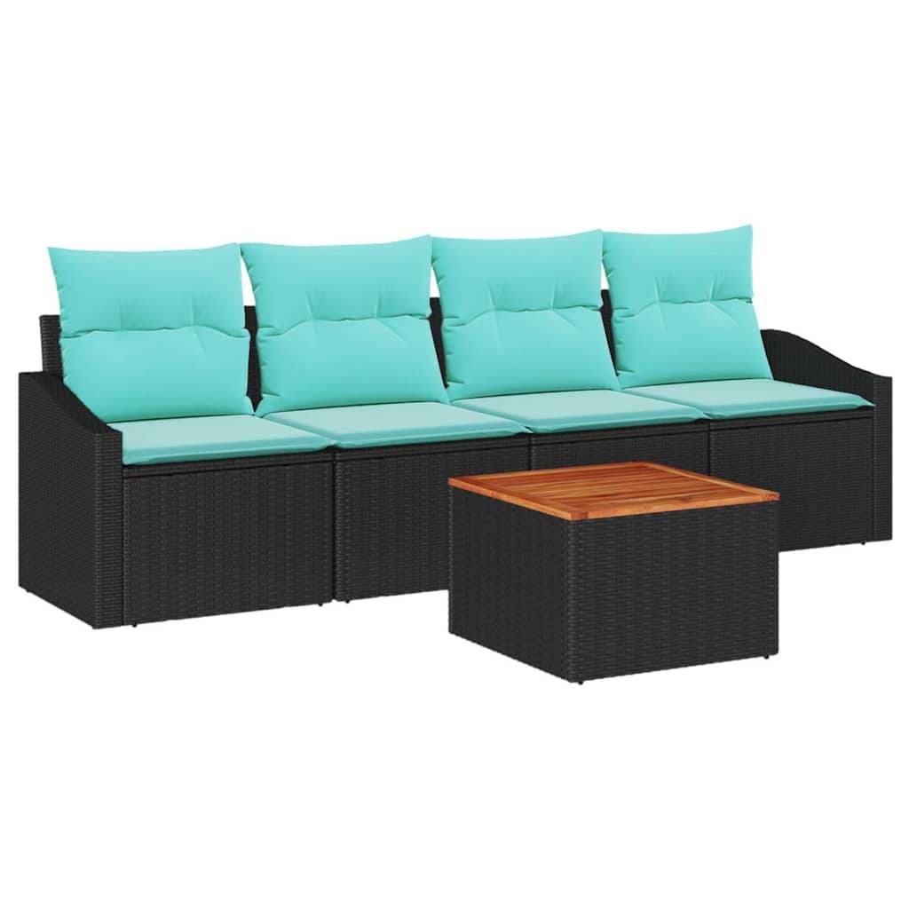 vidaXL Gartensofa-set mit Kissen 5 pcs Schwarz Poly-Rattan