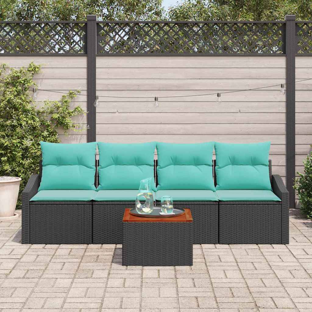 vidaXL Gartensofa-set mit Kissen 5 pcs Schwarz Poly-Rattan