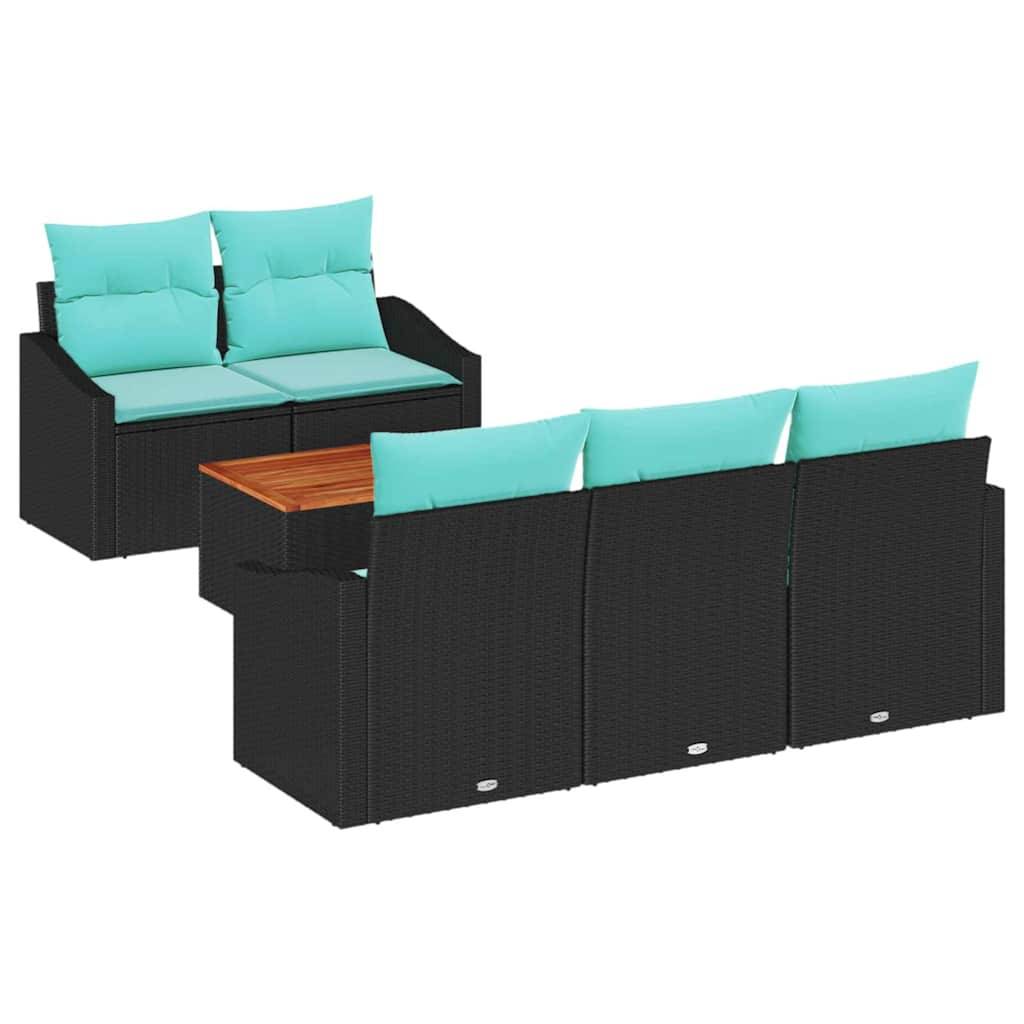 vidaXL Gartensofa-set mit Kissen 6 pcs Schwarz Poly-Rattan
