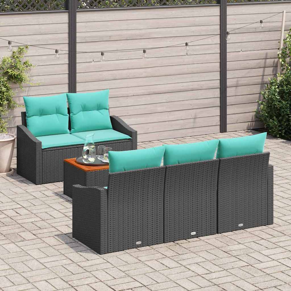vidaXL Gartensofa-set mit Kissen 6 pcs Schwarz Poly-Rattan