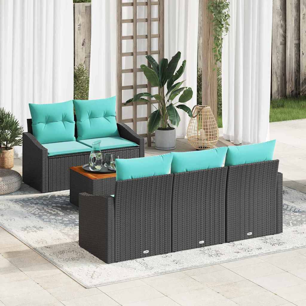 vidaXL Gartensofa-set mit Kissen 6 pcs Schwarz Poly-Rattan