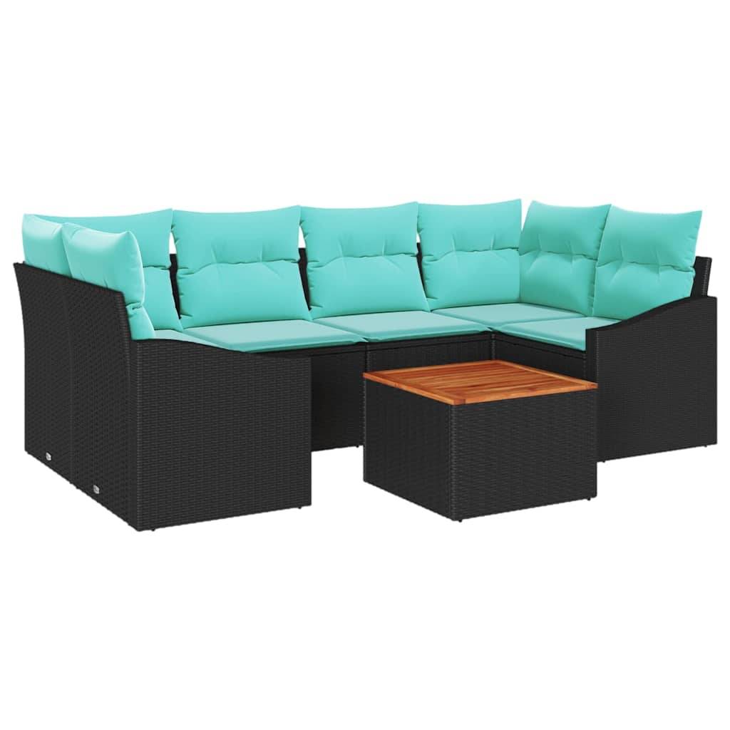 vidaXL Gartensofa-set mit Kissen 7 pcs Schwarz Poly-Rattan