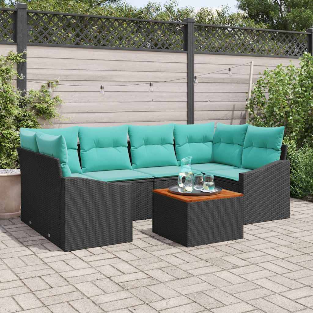 vidaXL Gartensofa-set mit Kissen 7 pcs Schwarz Poly-Rattan