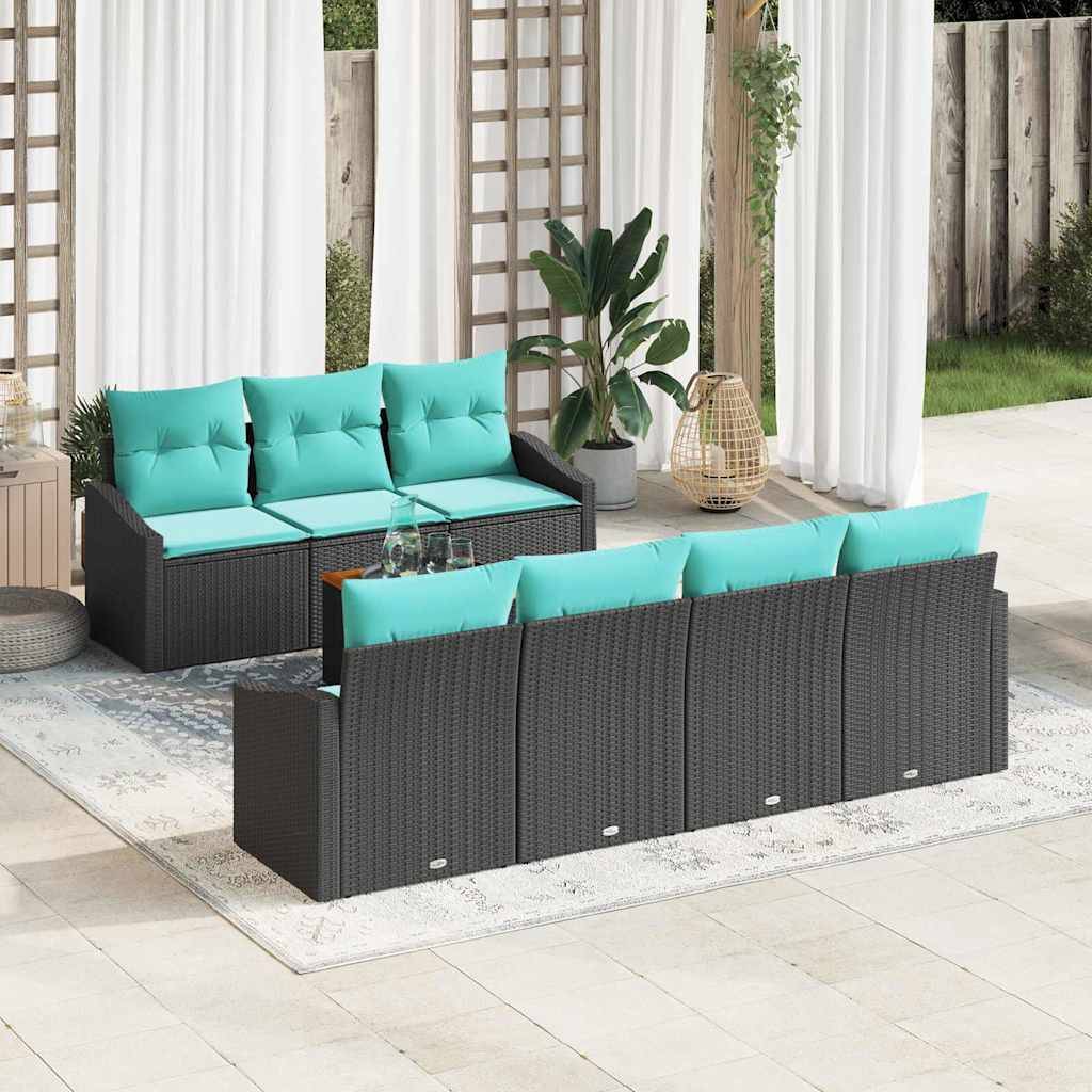 vidaXL Gartensofa-set mit Kissen 8 pcs Schwarz Poly-Rattan