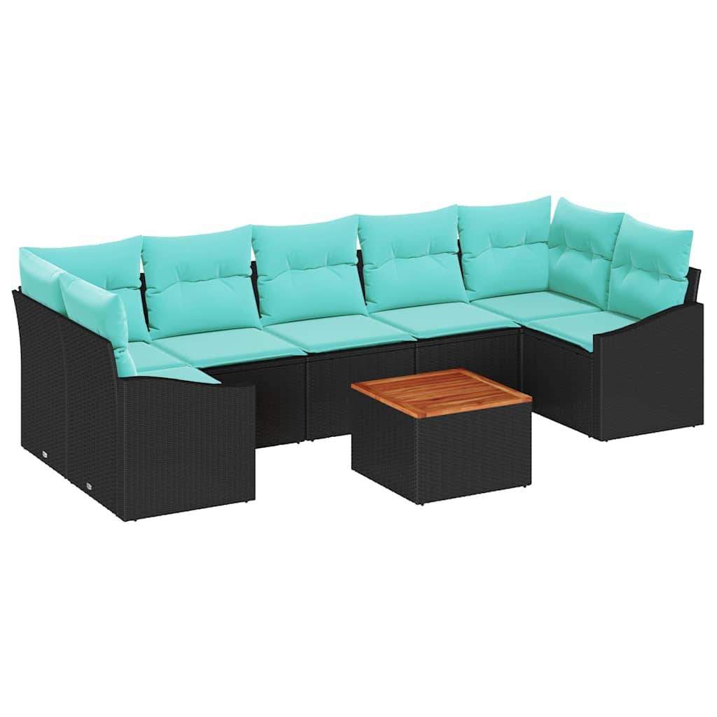 vidaXL Gartensofa-set mit Kissen 8 pcs Schwarz Poly-Rattan