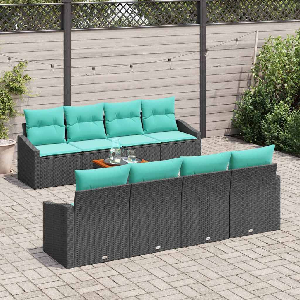 vidaXL Gartensofa-set mit Kissen 9 pcs Schwarz Poly-Rattan