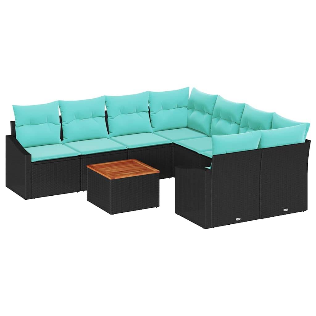 vidaXL Gartensofa-set mit Kissen 9 pcs Schwarz Poly-Rattan