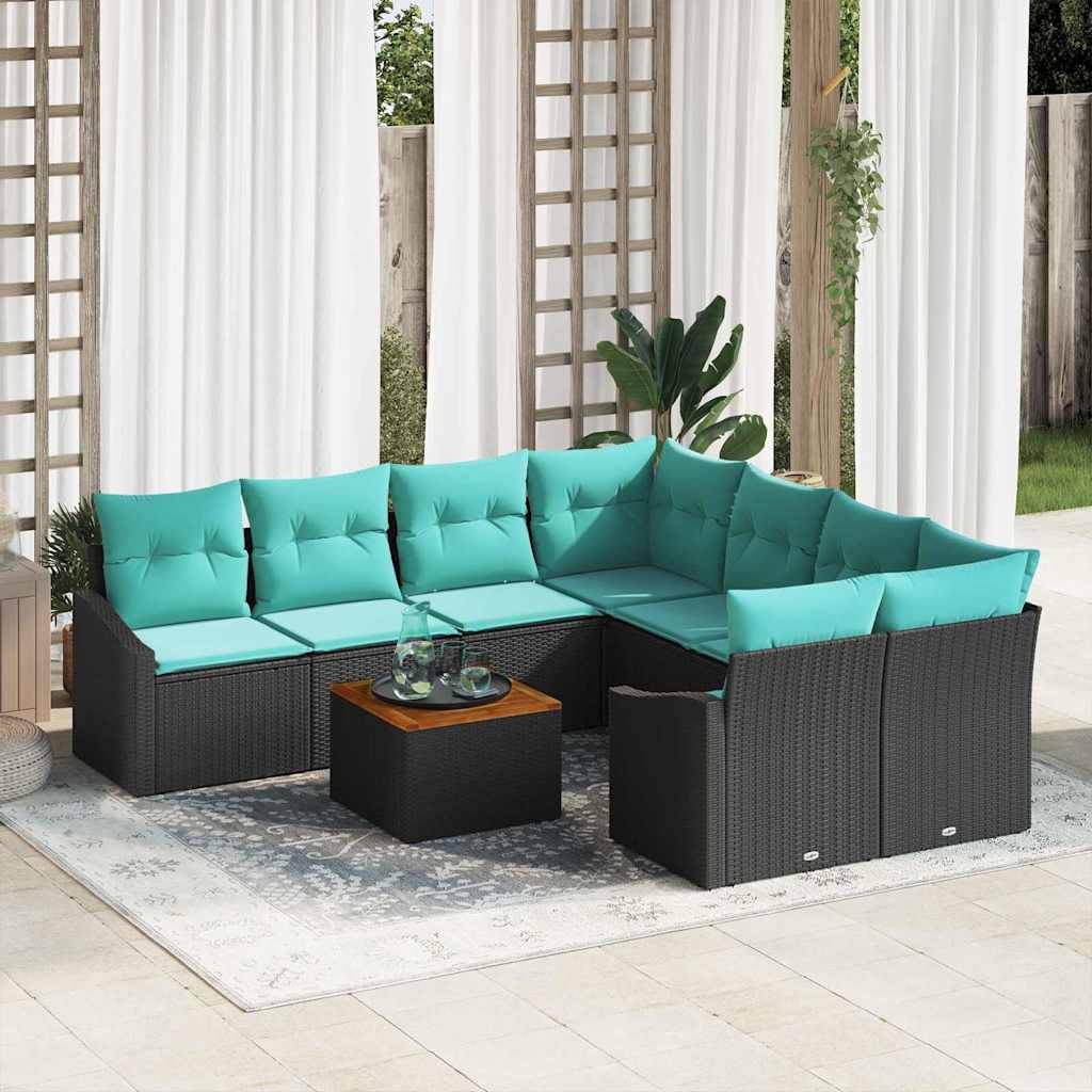 vidaXL Gartensofa-set mit Kissen 9 pcs Schwarz Poly-Rattan