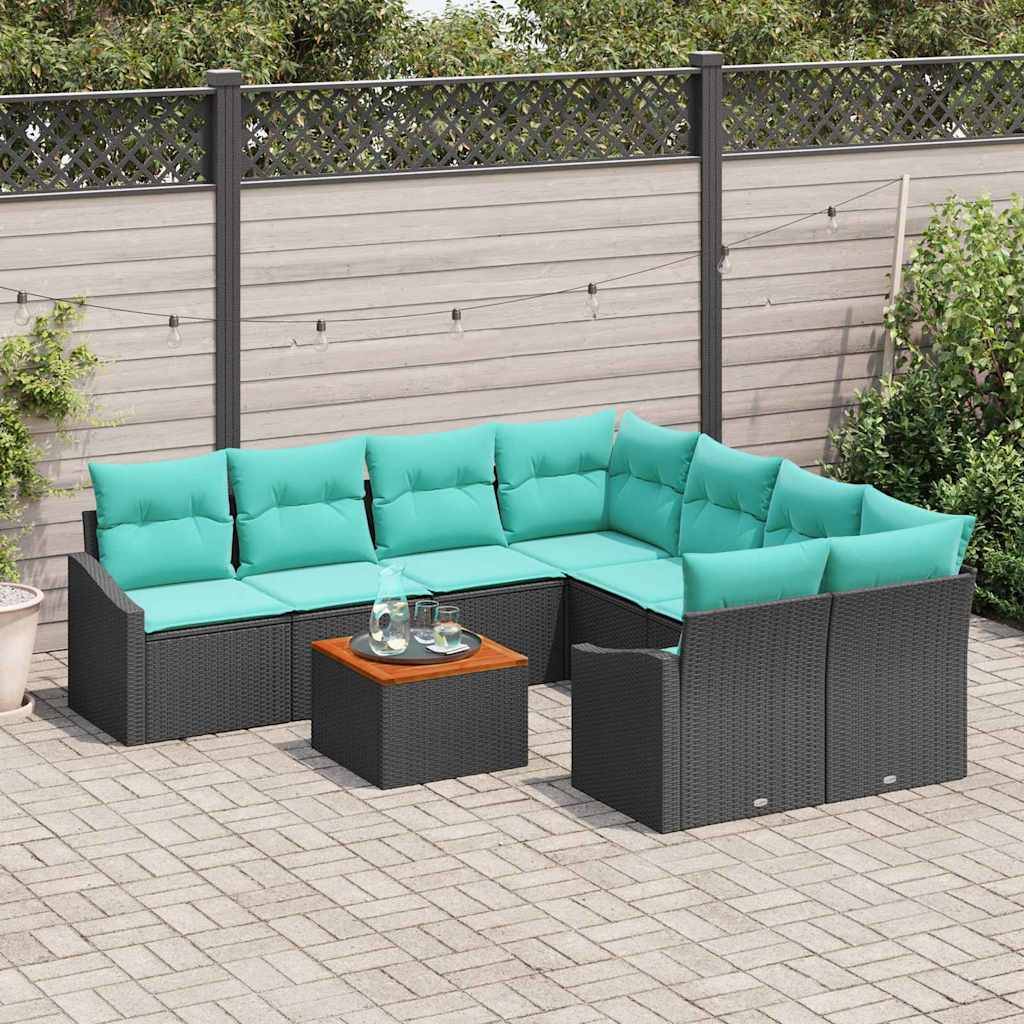 vidaXL Gartensofa-set mit Kissen 9 pcs Schwarz Poly-Rattan