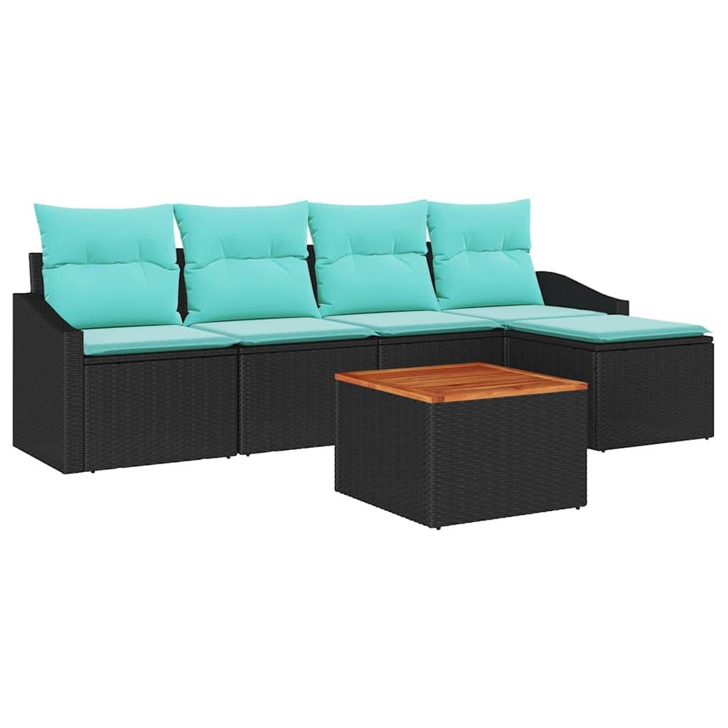 vidaXL Gartensofa-set mit Kissen 6 pcs Schwarz Poly-Rattan