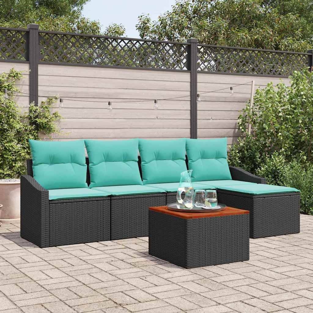 vidaXL Gartensofa-set mit Kissen 6 pcs Schwarz Poly-Rattan