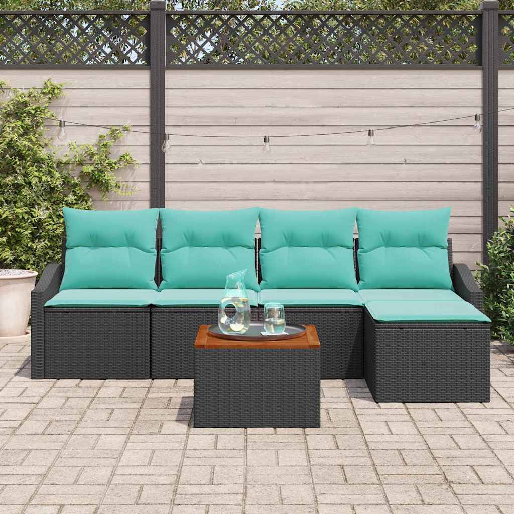 vidaXL Gartensofa-set mit Kissen 6 pcs Schwarz Poly-Rattan