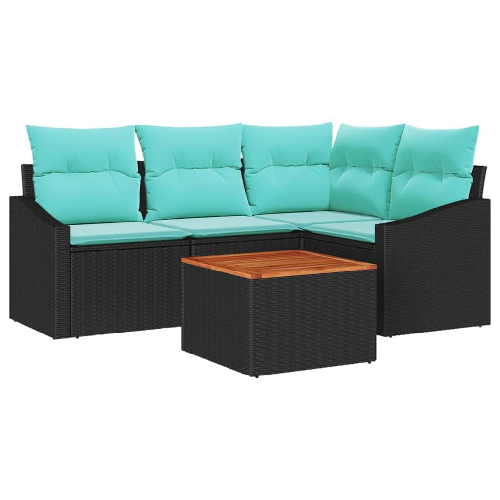 vidaXL Gartensofa-set mit Kissen 5 pcs Schwarz Poly-Rattan