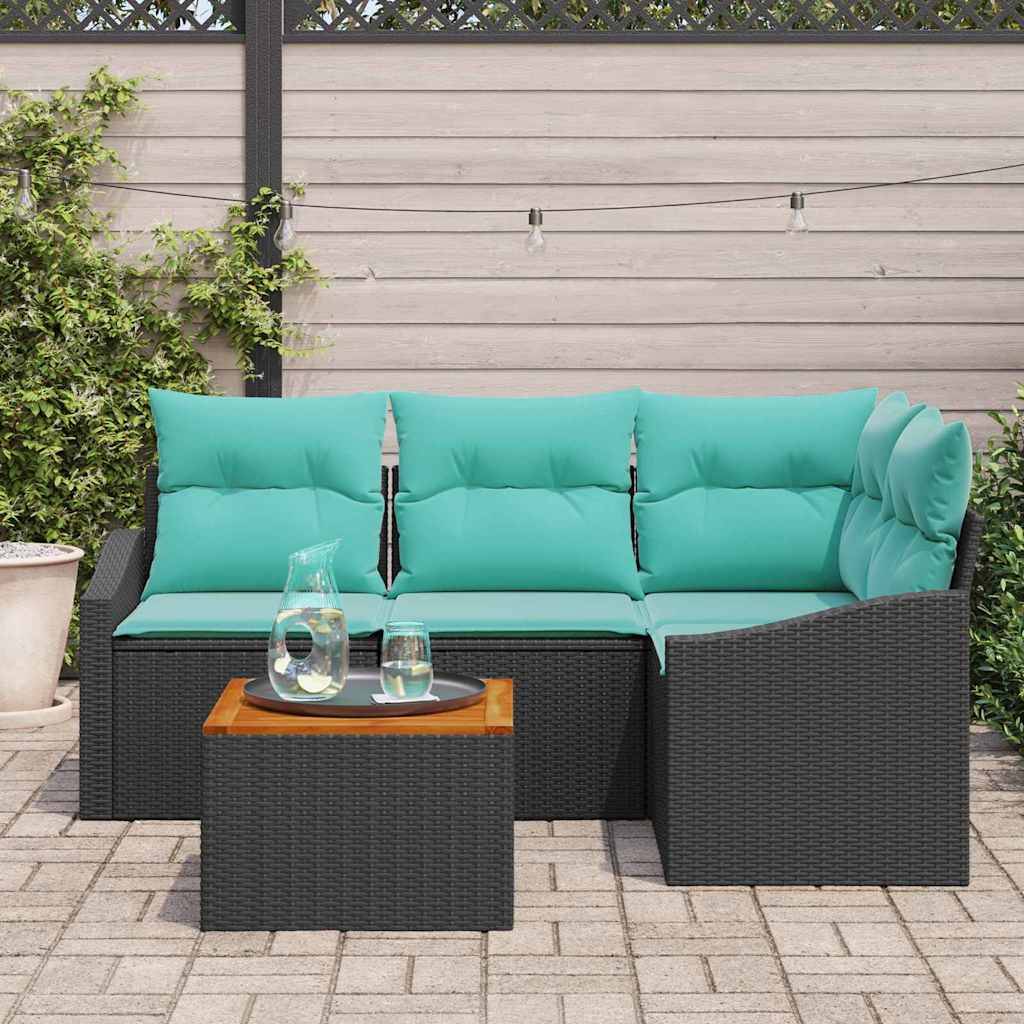 vidaXL Gartensofa-set mit Kissen 5 pcs Schwarz Poly-Rattan