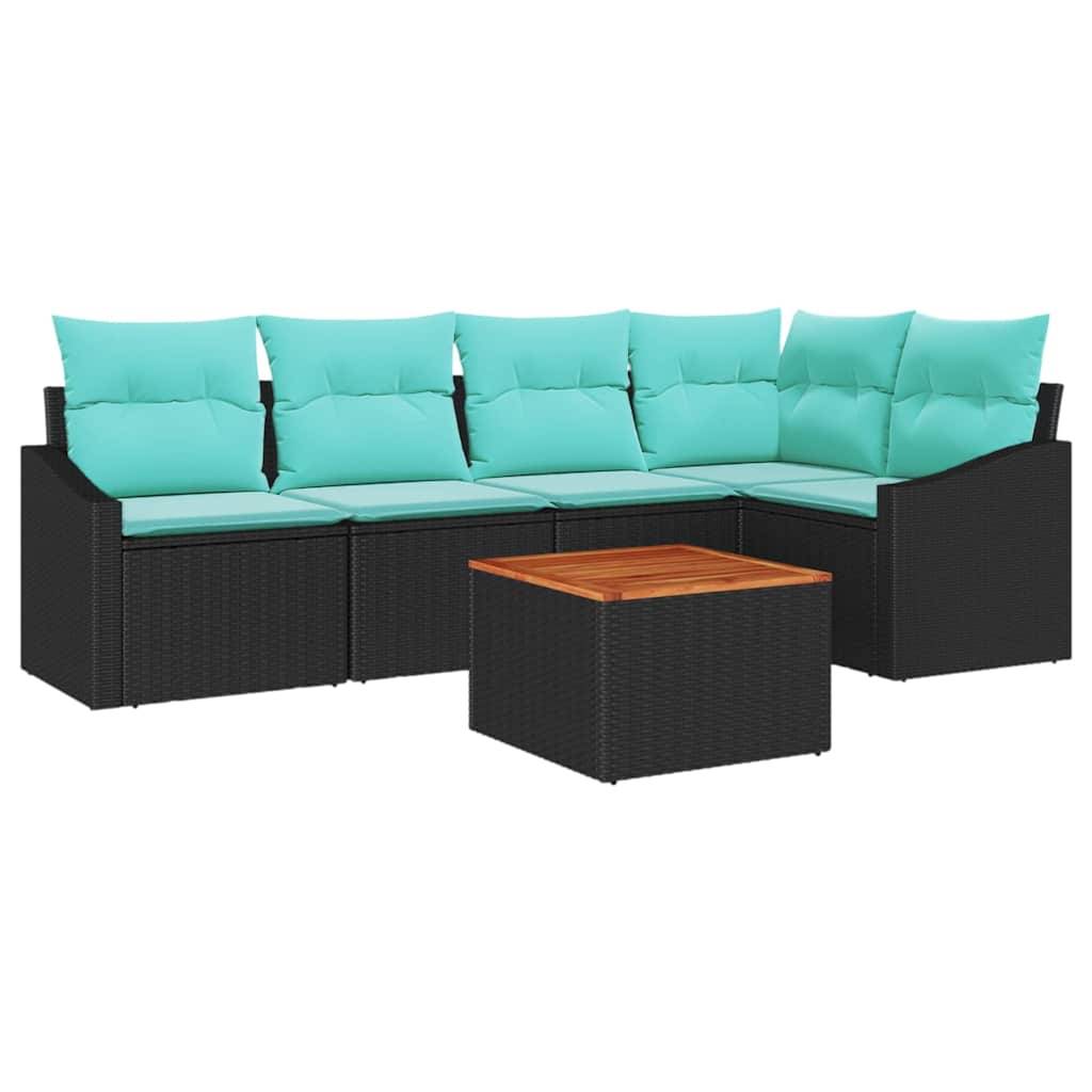 vidaXL Gartensofa-set mit Kissen 6 pcs Schwarz Poly-Rattan