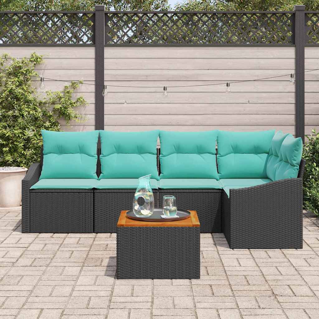 vidaXL Gartensofa-set mit Kissen 6 pcs Schwarz Poly-Rattan
