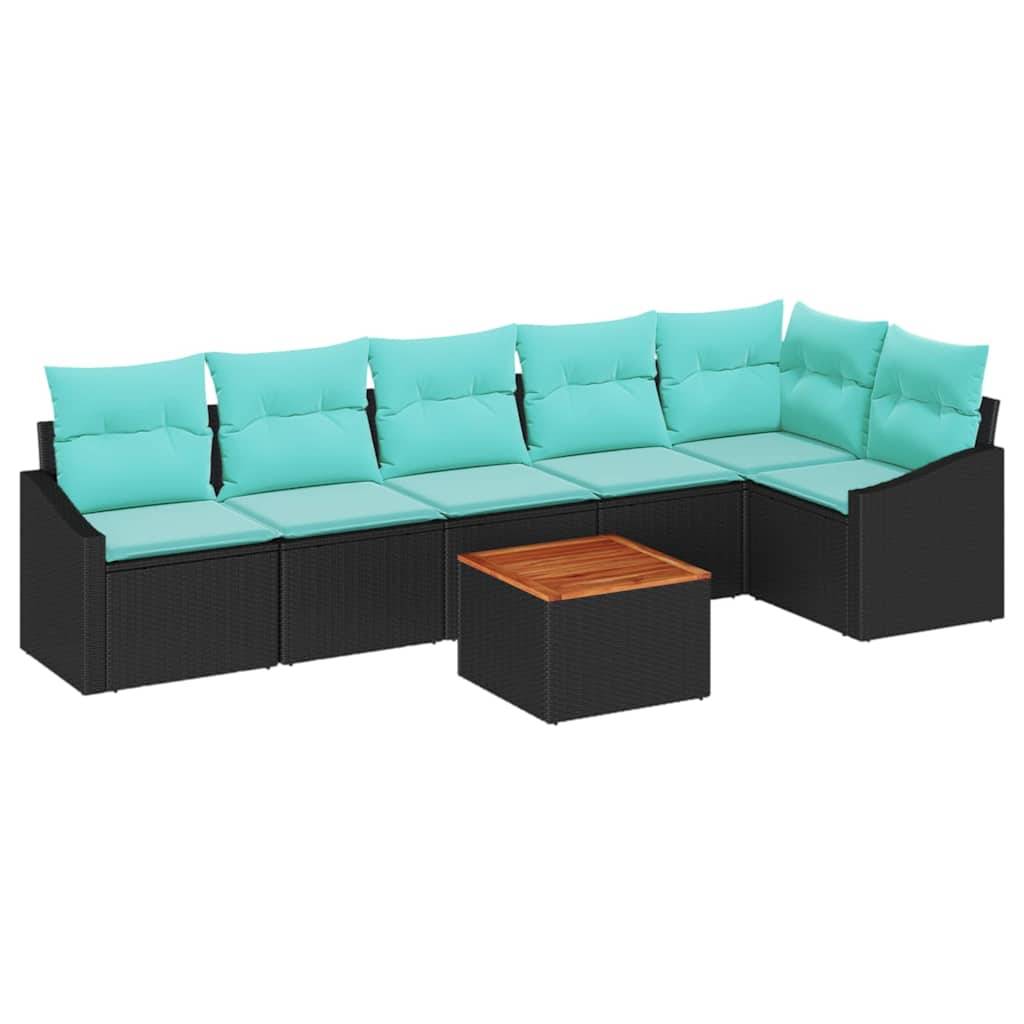 vidaXL Gartensofa-set mit Kissen 7 pcs Schwarz Poly-Rattan