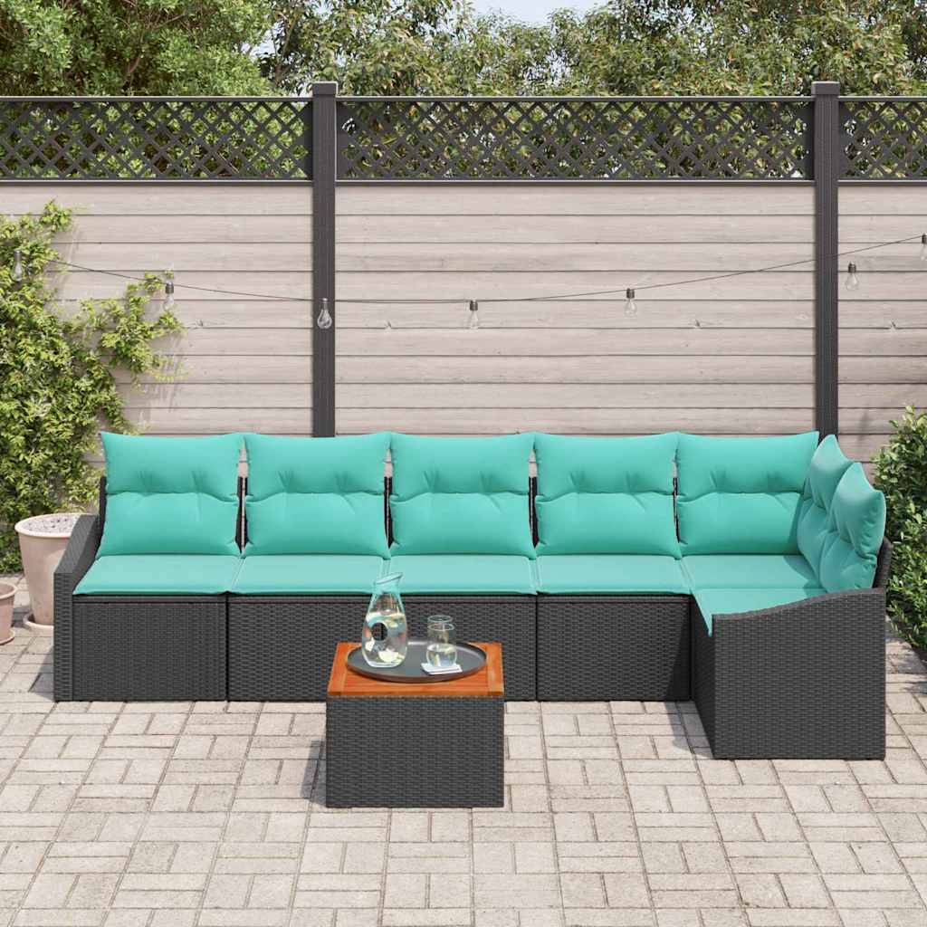 vidaXL Gartensofa-set mit Kissen 7 pcs Schwarz Poly-Rattan