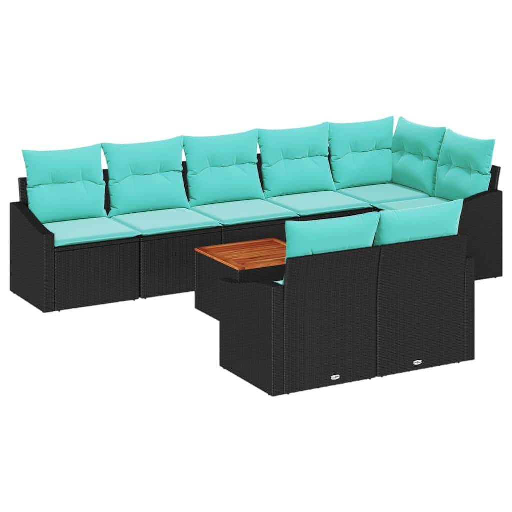 vidaXL Gartensofa-set mit Kissen 9 pcs Schwarz Poly-Rattan