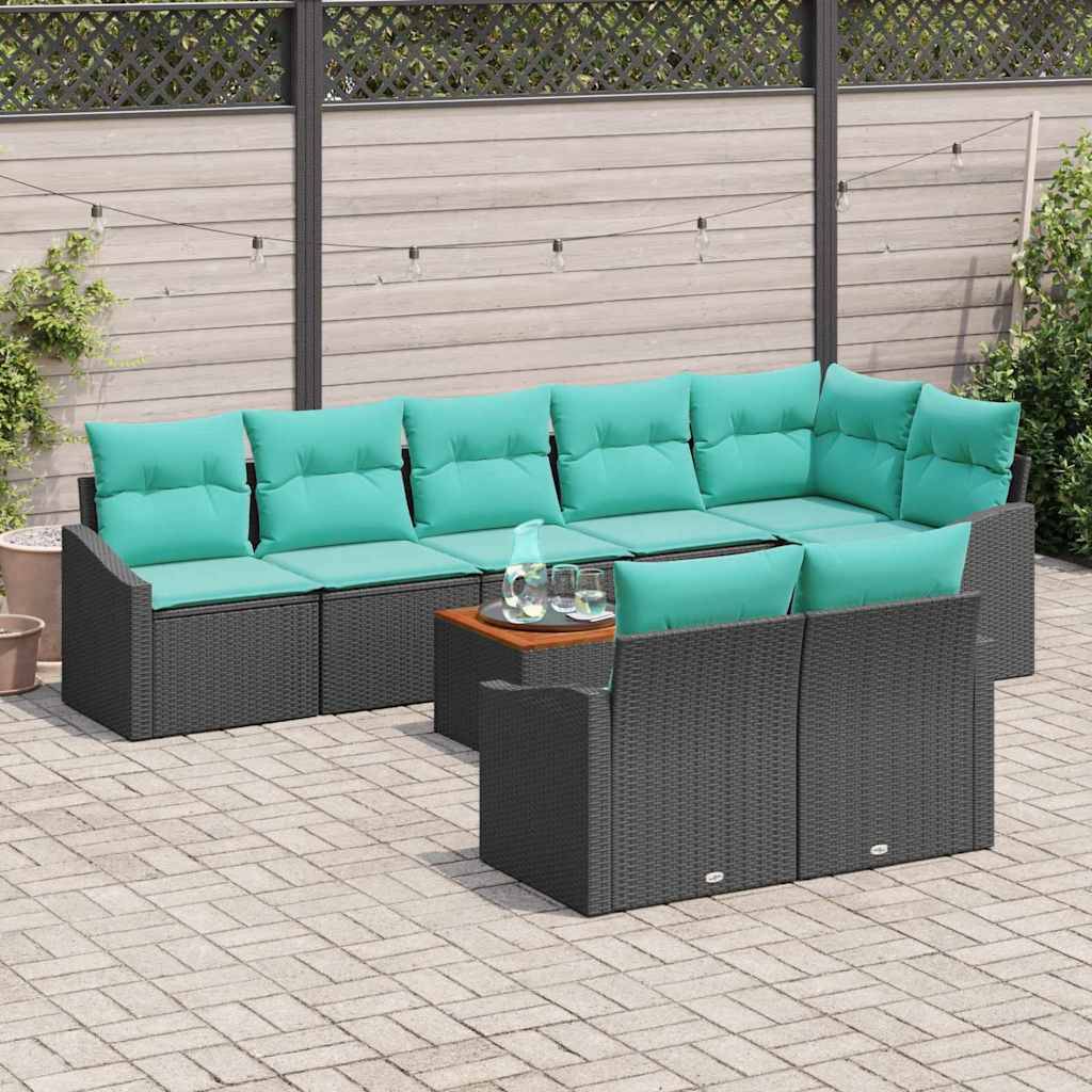 vidaXL Gartensofa-set mit Kissen 9 pcs Schwarz Poly-Rattan