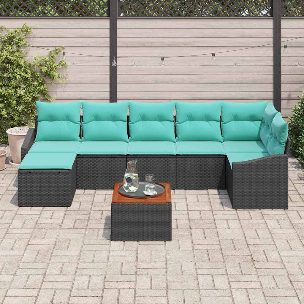 vidaXL Gartensofa-set mit Kissen 8 pcs Schwarz Poly-Rattan