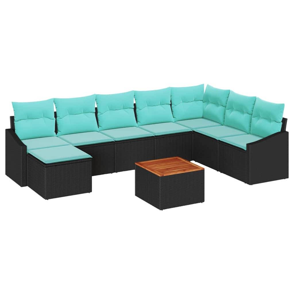 vidaXL Gartensofa-set mit Kissen 9 pcs Schwarz Poly-Rattan
