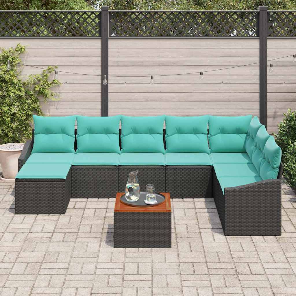 vidaXL Gartensofa-set mit Kissen 9 pcs Schwarz Poly-Rattan