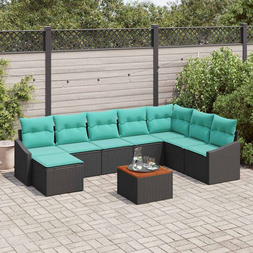 vidaXL Gartensofa-set mit Kissen 9 pcs Schwarz Poly-Rattan