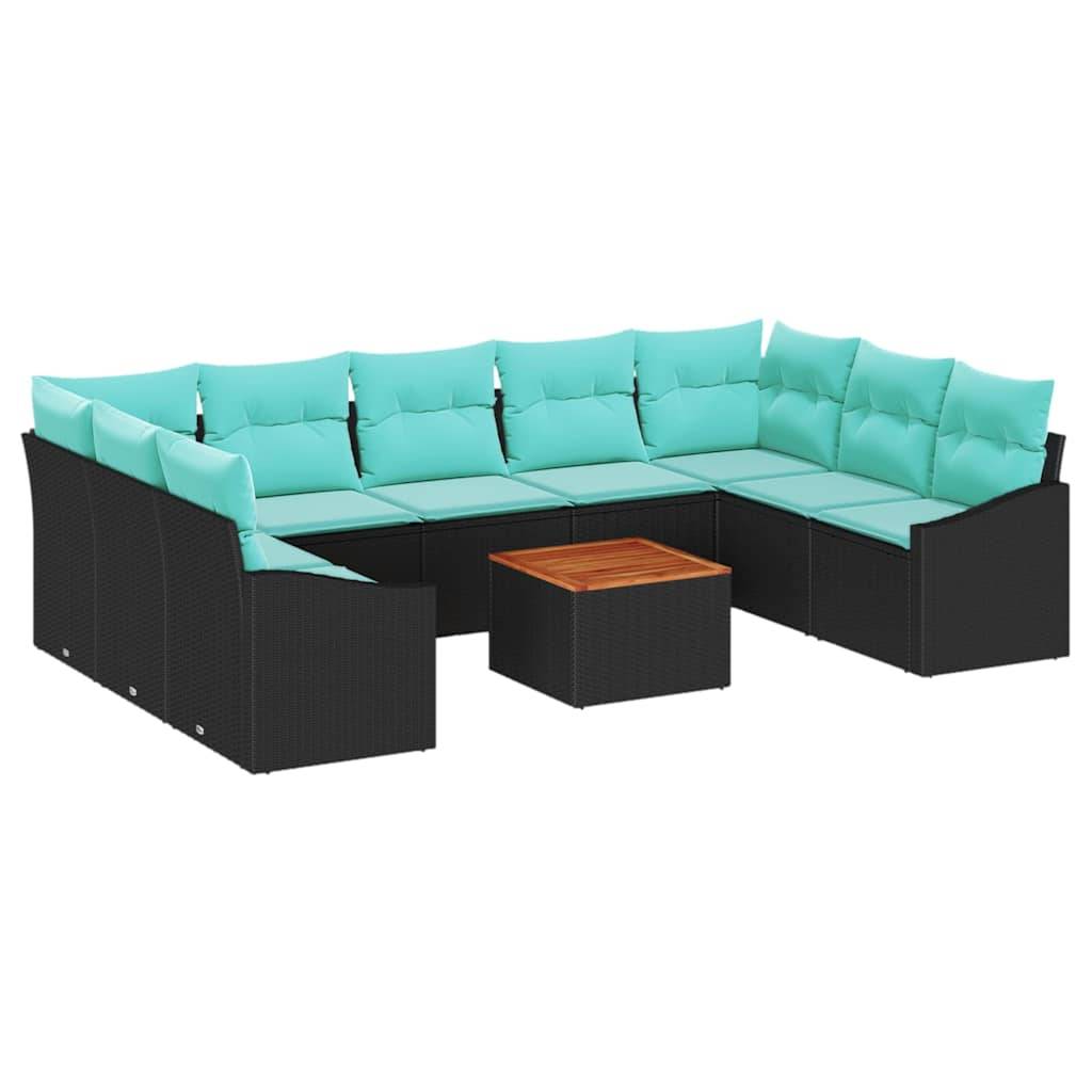 vidaXL Gartensofa-set mit Kissen 10 pcs Schwarz Poly-Rattan