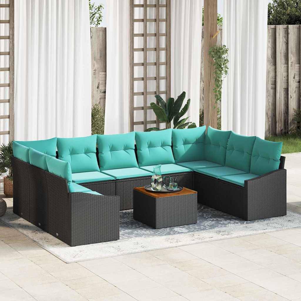 vidaXL Gartensofa-set mit Kissen 10 pcs Schwarz Poly-Rattan