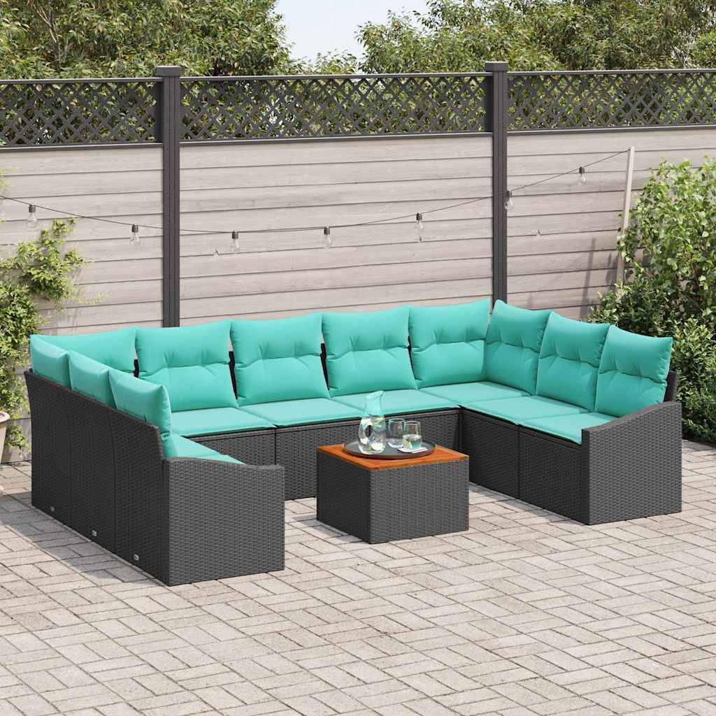 vidaXL Gartensofa-set mit Kissen 10 pcs Schwarz Poly-Rattan