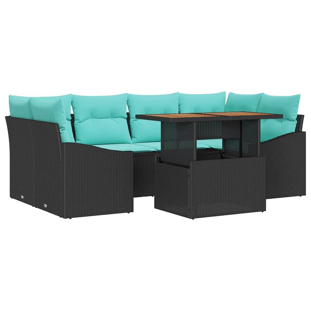 vidaXL Garten Essgruppe mit Kissen 7 pcs Schwarz und Teal